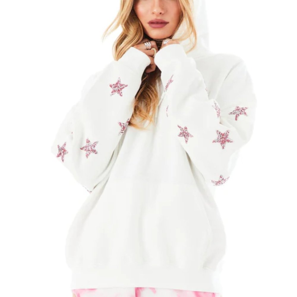 LF store PINK STAR PATCH CLUSTER HOODIE